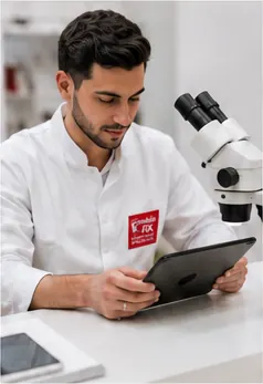 Technician checking diagnostics on a tablet