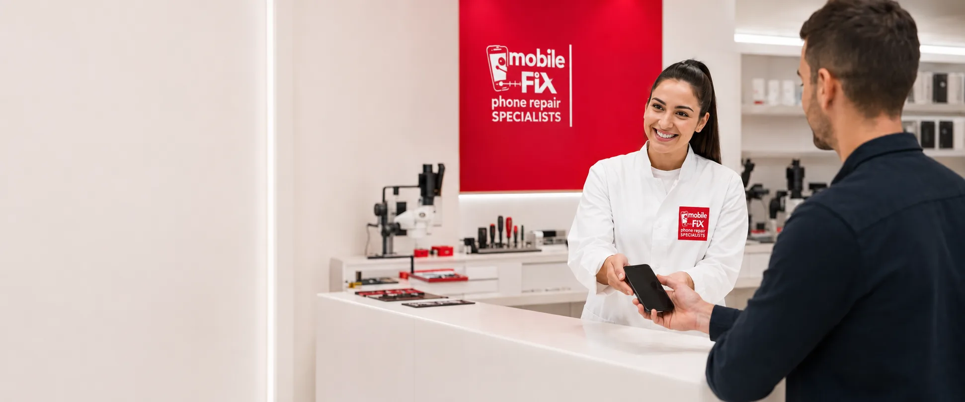 MobileFix Malta specialist handing a repaired phone back to a customer
